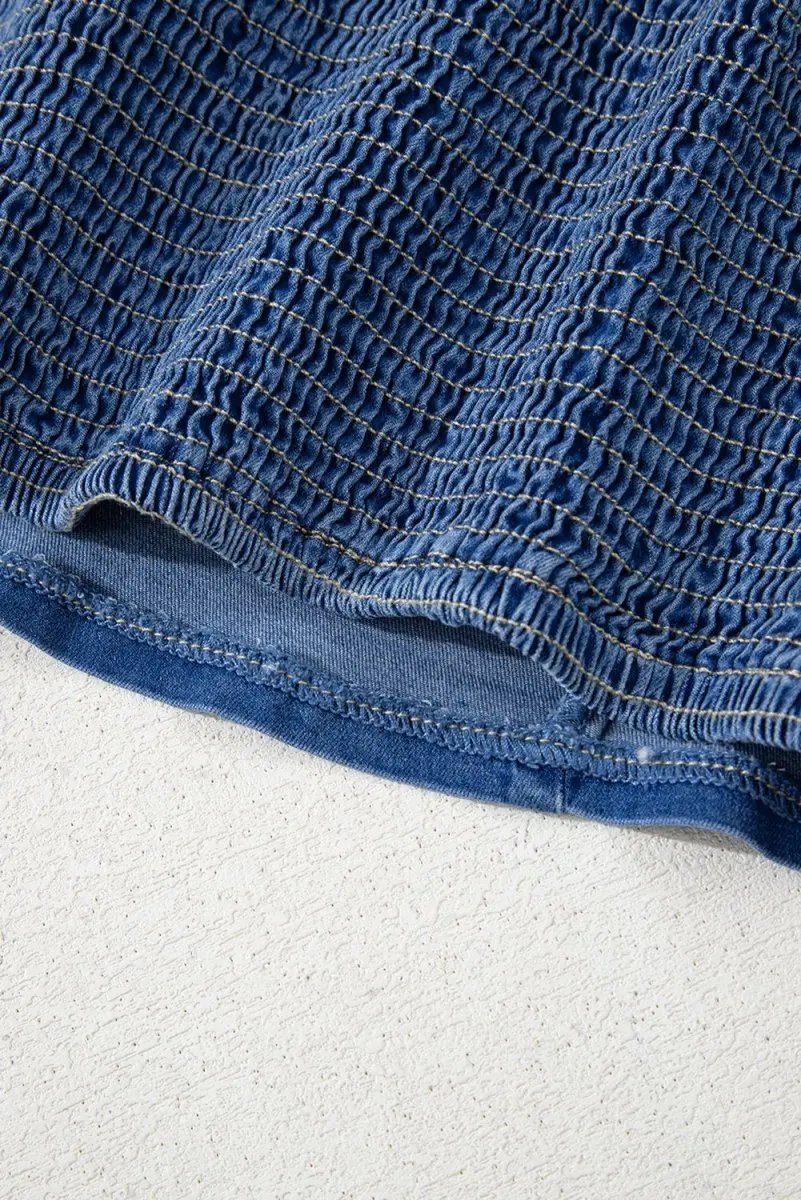 Sail Blue Vintage Bow Front Smocked Back Denim Tube Top - Love Salve